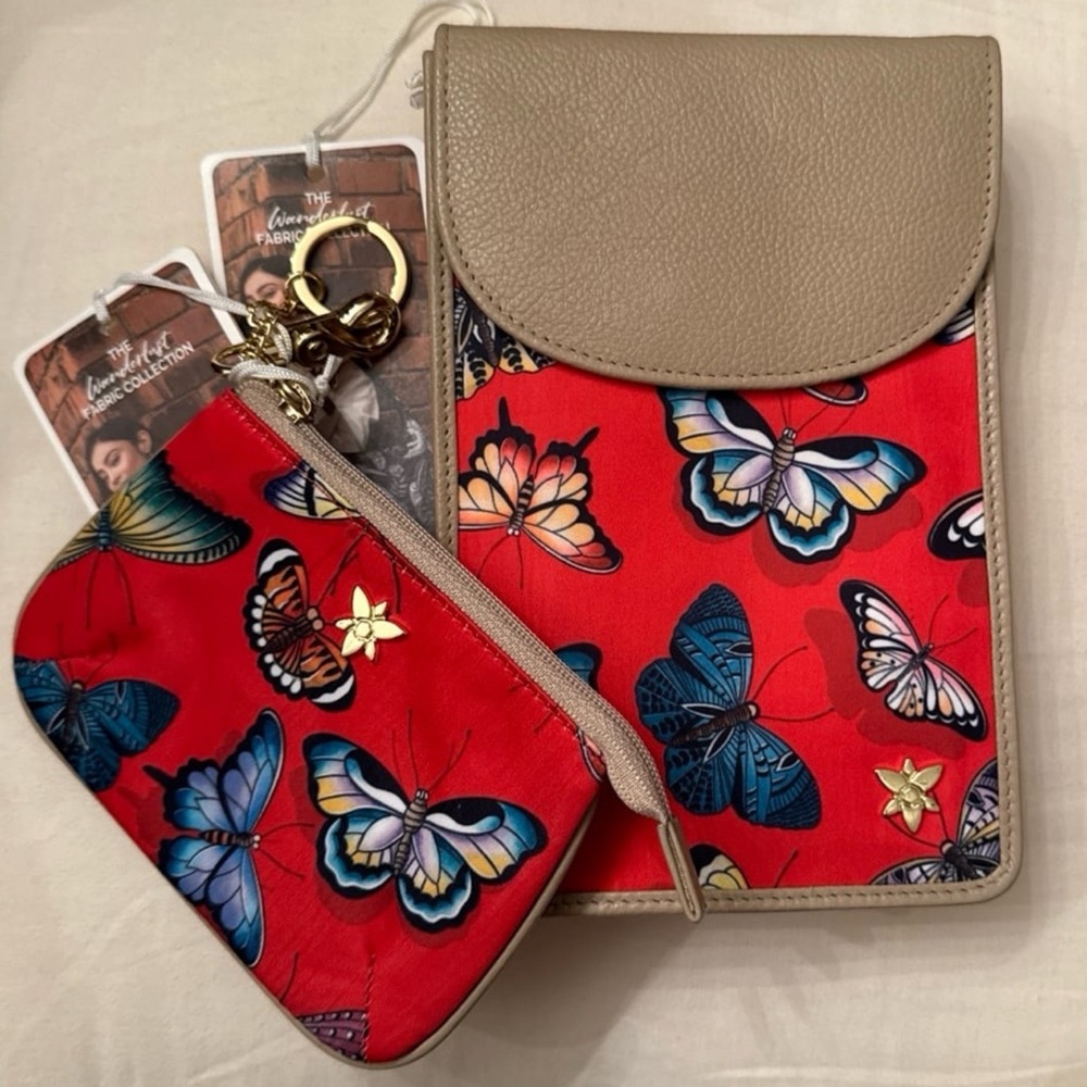 Anuschka Butterfly Heaven Ruby Crossbody, Water-Resistant, RFID & Coin Purse